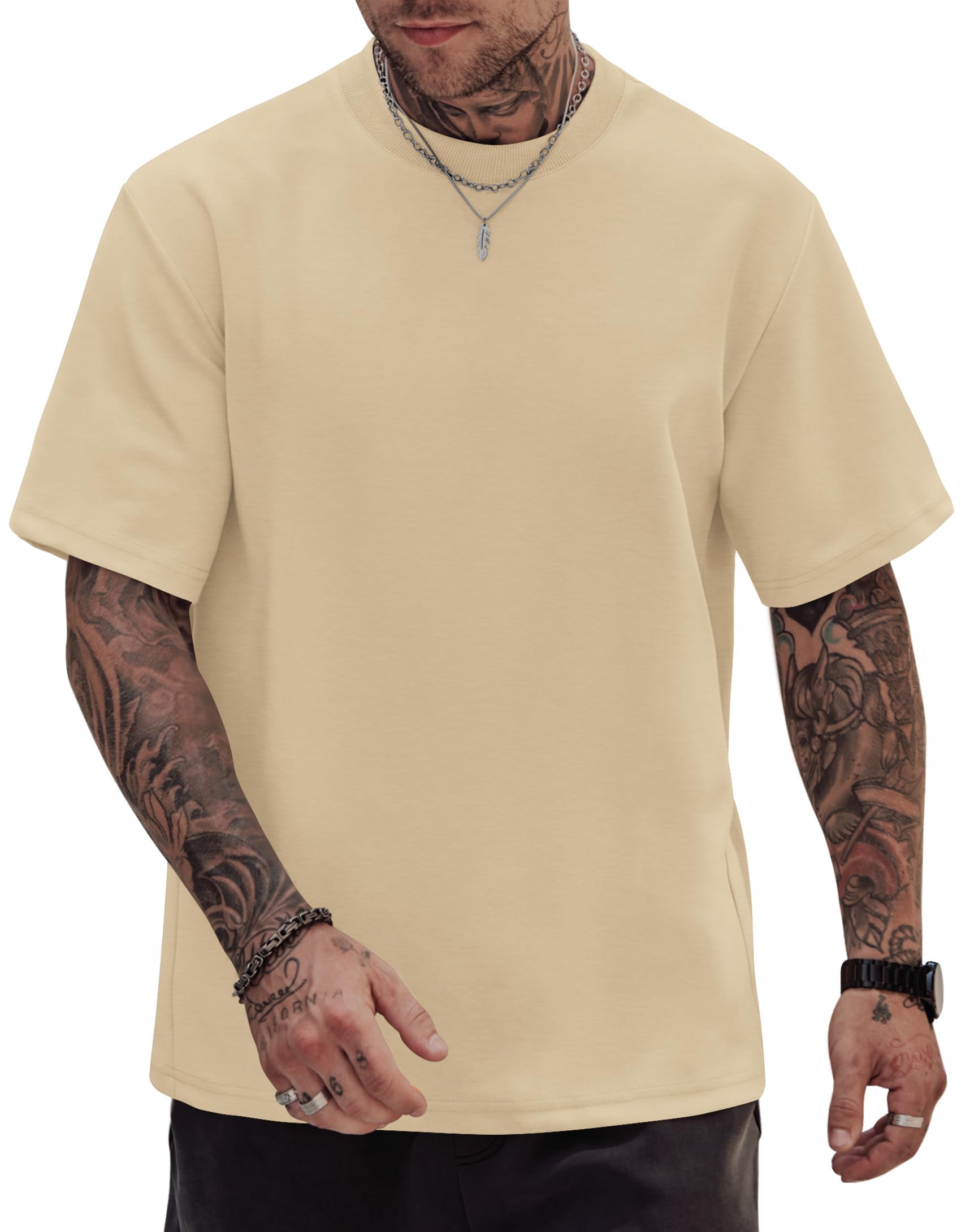 KEEPSHOWING Men's Cotton T-Shirts Oversized Unisex Short Sleeve Crew Neck Loose Basic Tops Solid Athletic Tee
