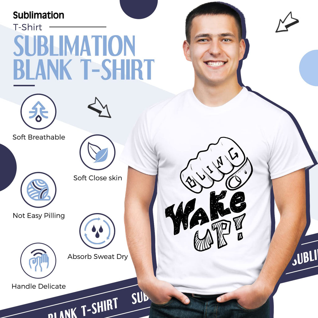 JenPen 5 Pcs Unisex Sublimation Shirts Bulk Blank Polyester T Shirt White Crew Neck Short Sleeve for Women Men Adult Kid