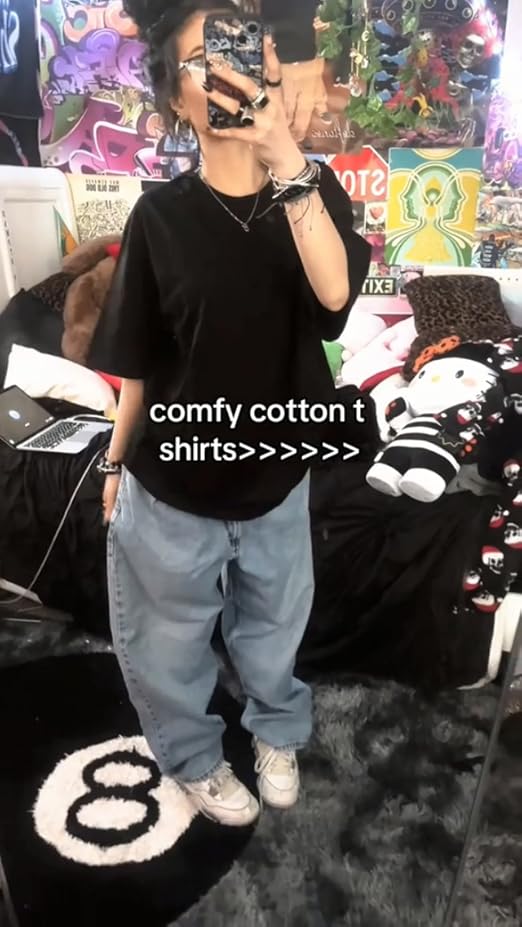 KEEPSHOWING Men's Cotton T-Shirts Oversized Unisex Short Sleeve Crew Neck Loose Basic Tops Solid Athletic Tee