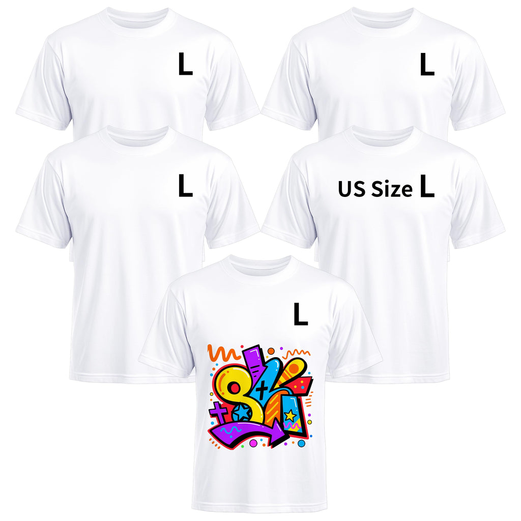 ORJ 5 PCS Unisex Sublimation Blank T Shirt White Polyester Shirts Crew Neck Short Sleeve for Sublimation T Shirt