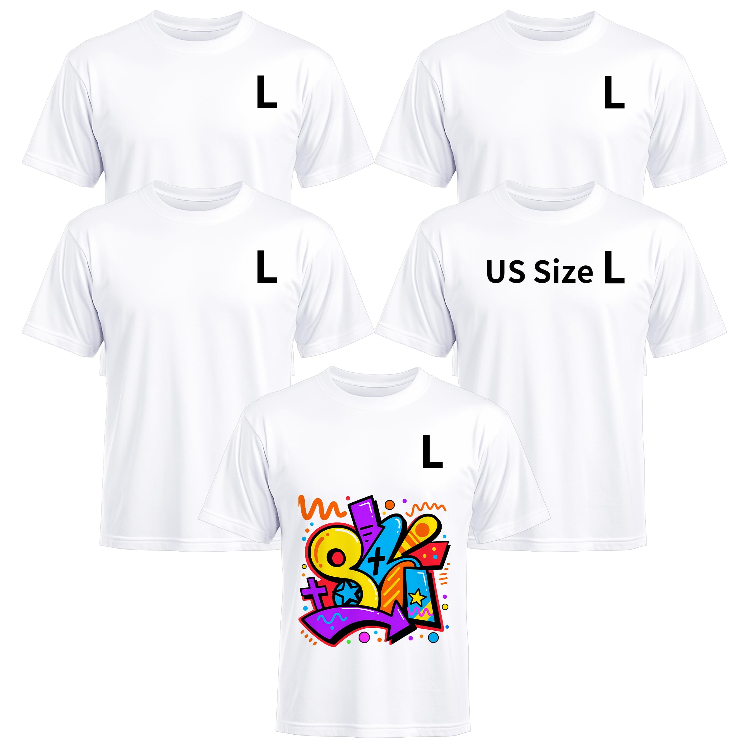 ORJ 5 PCS Unisex Sublimation Blank T Shirt White Polyester Shirts Crew Neck Short Sleeve for Sublimation T Shirt