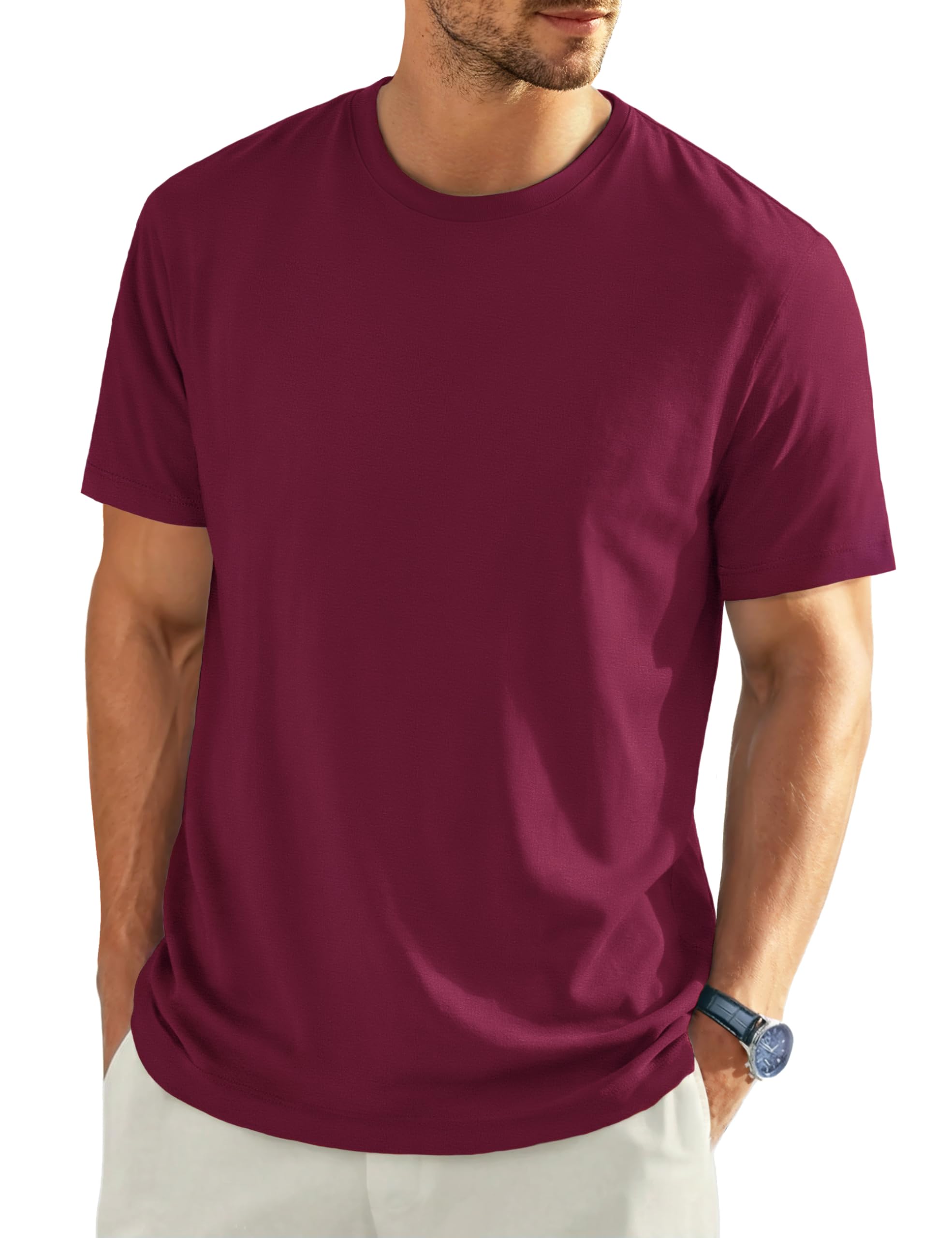 EKLENTSON Men's Cotton Crewneck T-Shirts Short Sleeve Plain Tee Moisture Wicking Casual Tshirts Solid Color