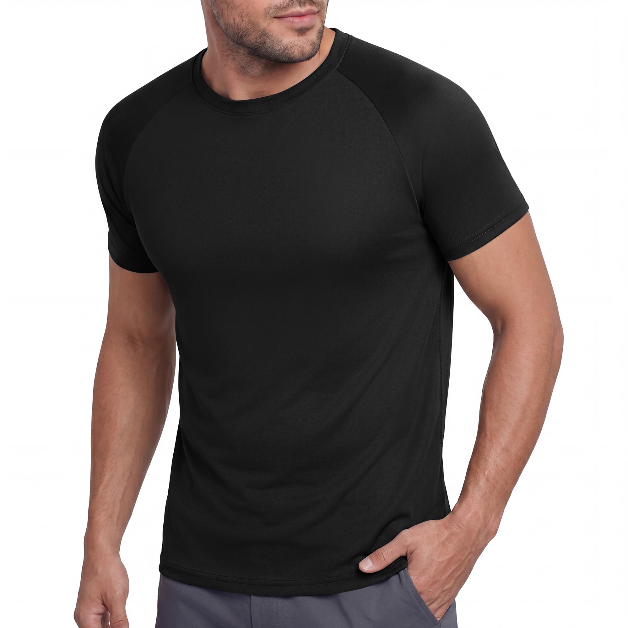 Men’s Short Sleeve Quick Dry Moisture Wicking Active Crew Neck T Shirt - Athletic Running Gym Workout Tee Tops