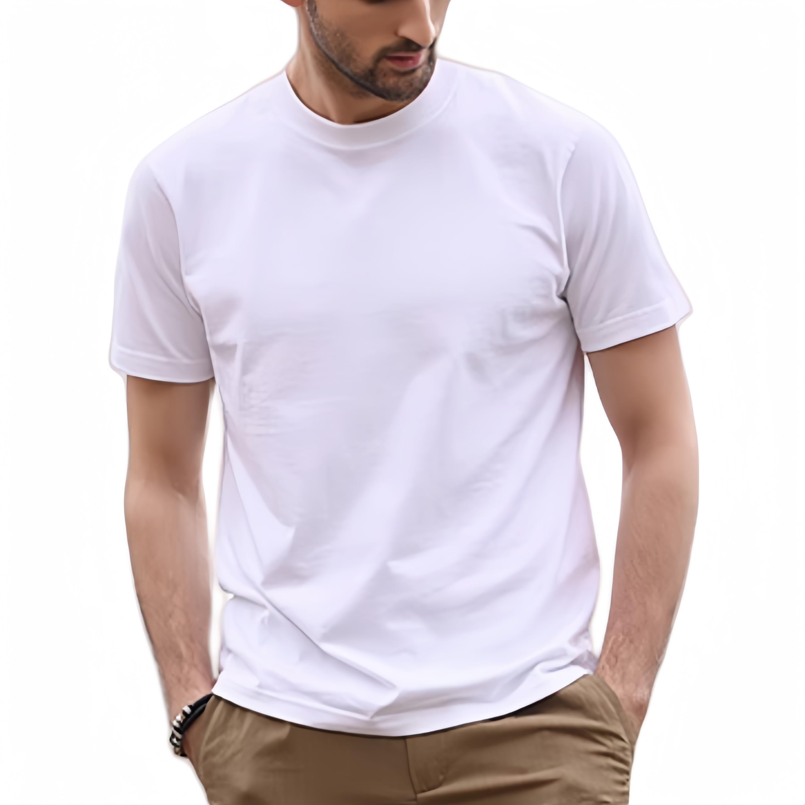 100% Cotton Men's Plain Short Sleeve Crew Neck T-Shirt, Regular Fit Casual T Shirt Tops, Basic Tees, Tshirt