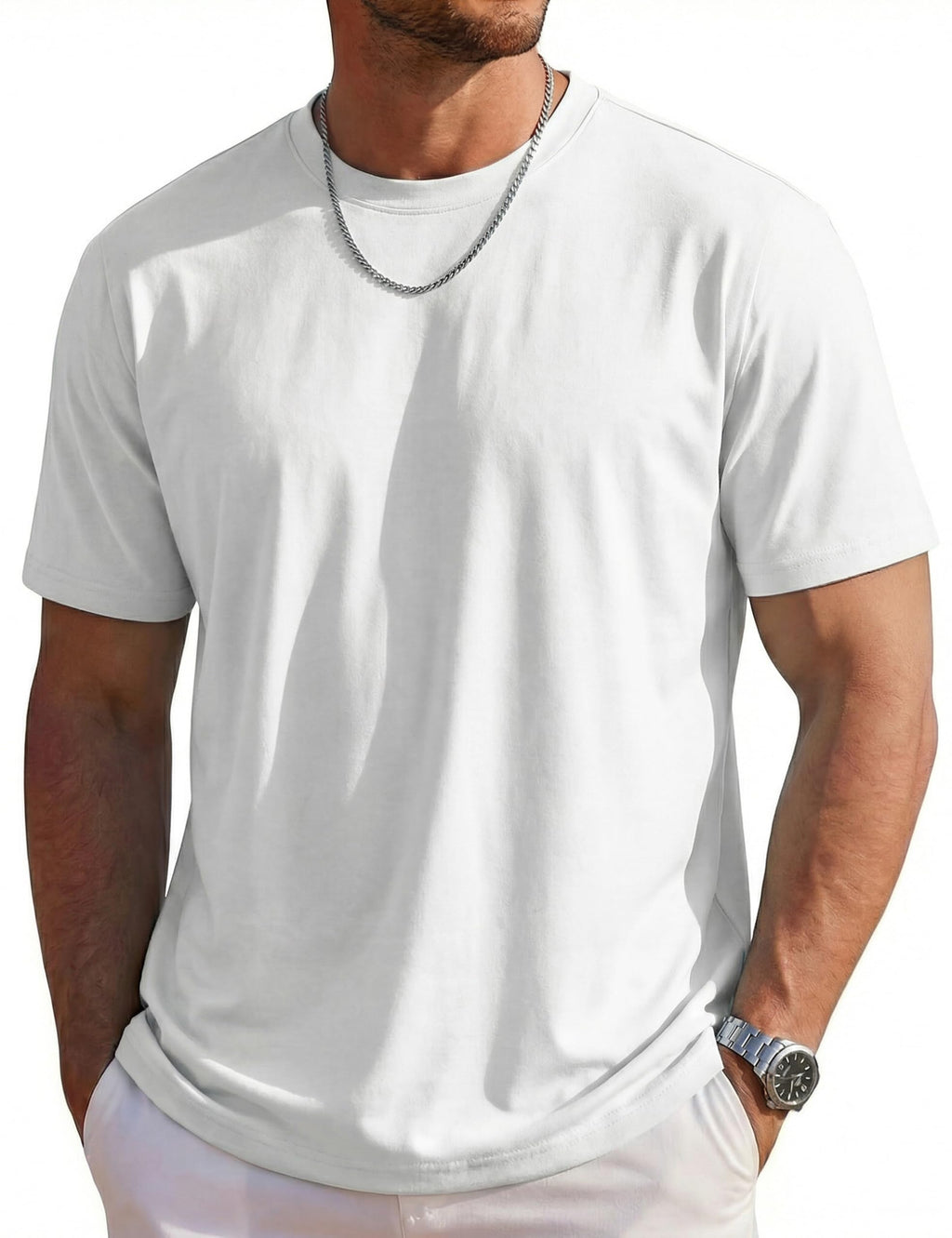EKLENTSON Men's Cotton Crewneck T-Shirts Short Sleeve Plain Tee Moisture Wicking Casual Tshirts Solid Color