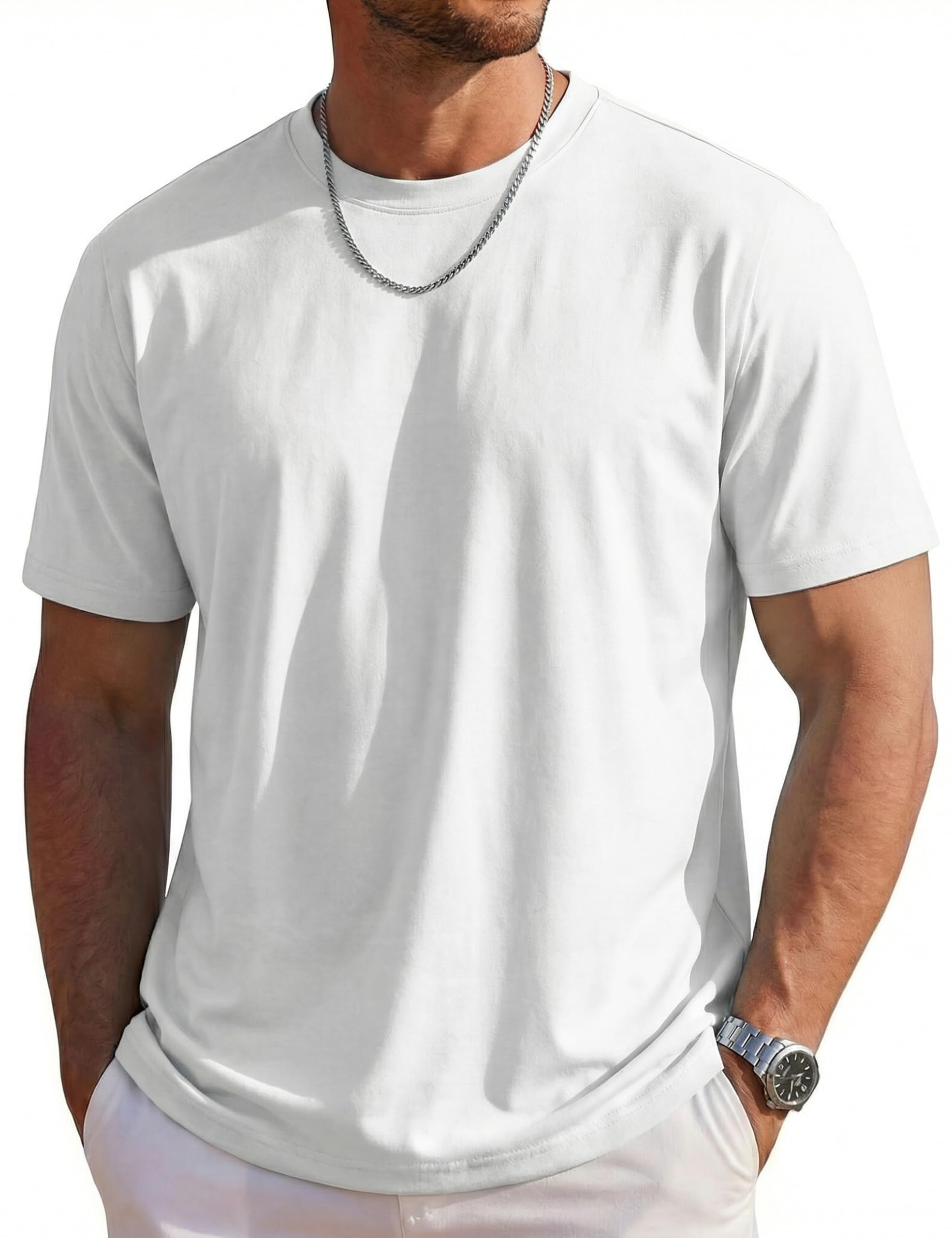EKLENTSON Men's Cotton Crewneck T-Shirts Short Sleeve Plain Tee Moisture Wicking Casual Tshirts Solid Color