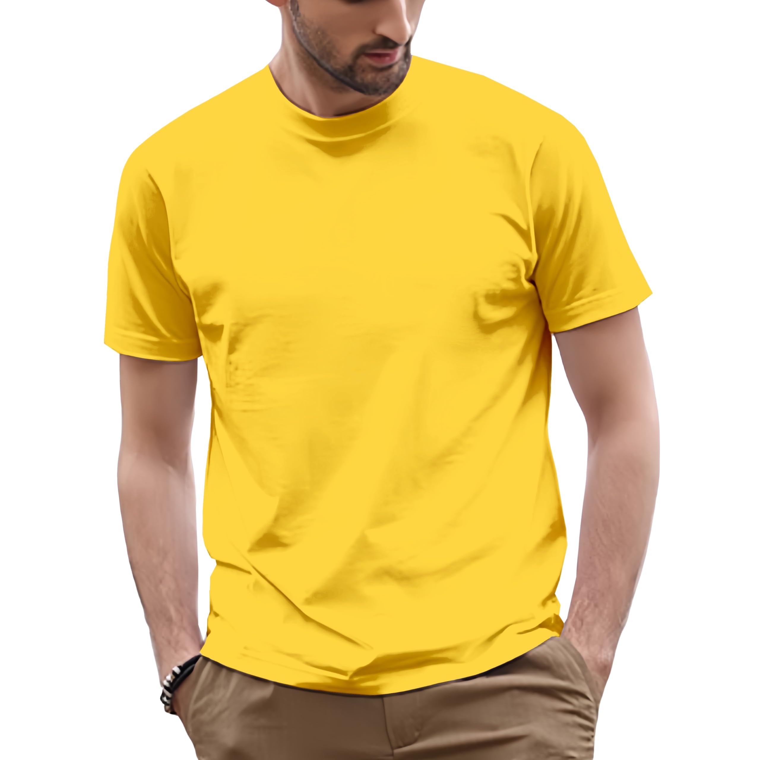 100% Cotton Men's Plain Short Sleeve Crew Neck T-Shirt, Regular Fit Casual T Shirt Tops, Basic Tees, Tshirt