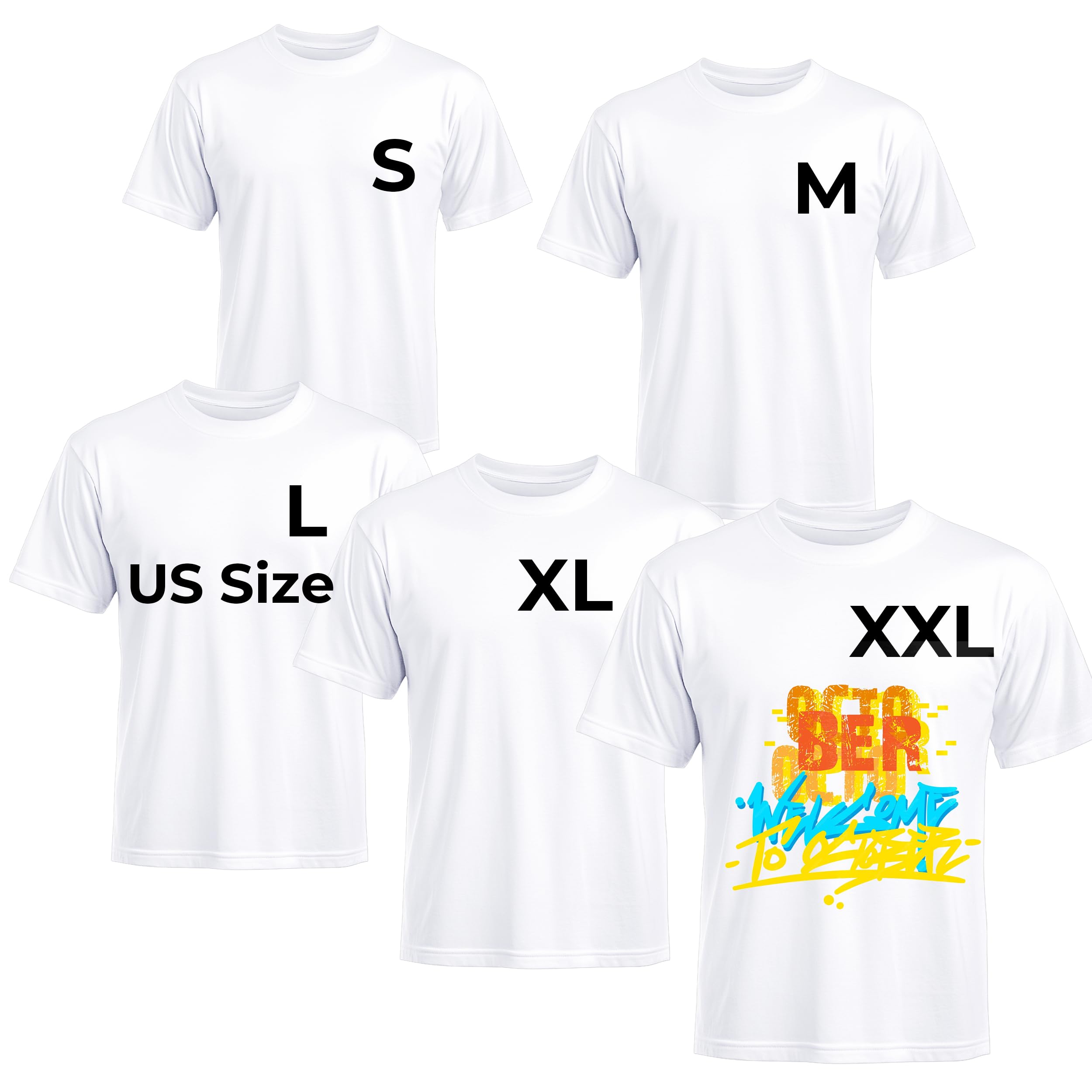 ORJ 5 PCS Unisex Sublimation Blank T Shirt White Polyester Shirts Crew Neck Short Sleeve for Sublimation T Shirt