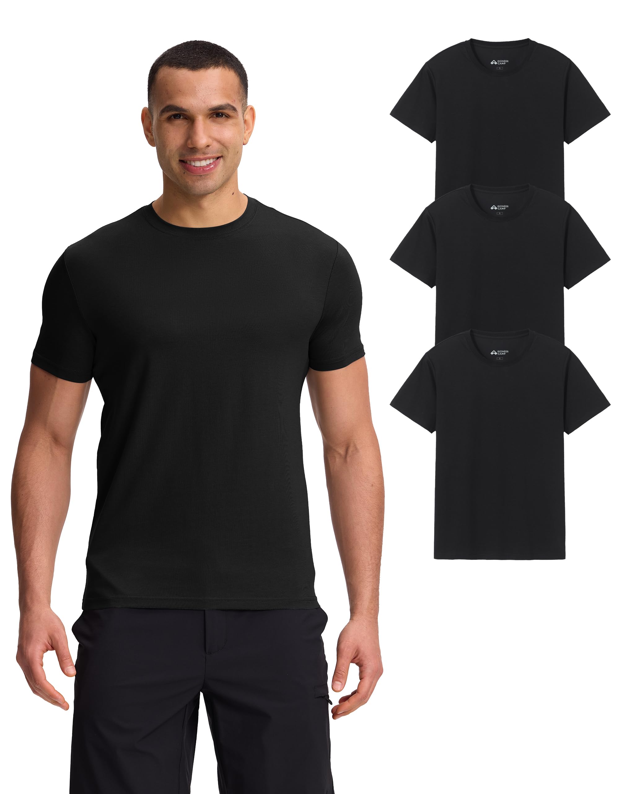 Pioneer Camp Mens Bamboo Viscose T Shirt Ultra Soft Plain Tshirts for Men Cooling Crew Neck Casual Basic Tee Shirt Undershirt
