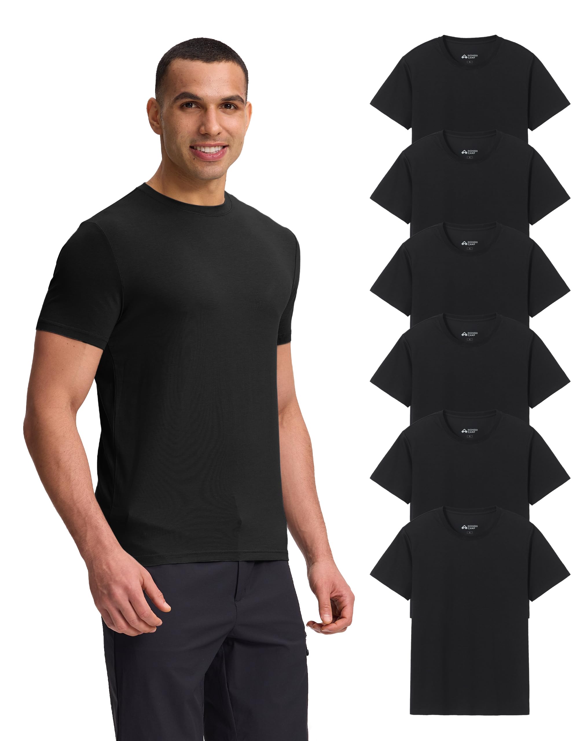 Pioneer Camp Mens Bamboo Viscose T Shirt Ultra Soft Plain Tshirts for Men Cooling Crew Neck Casual Basic Tee Shirt Undershirt