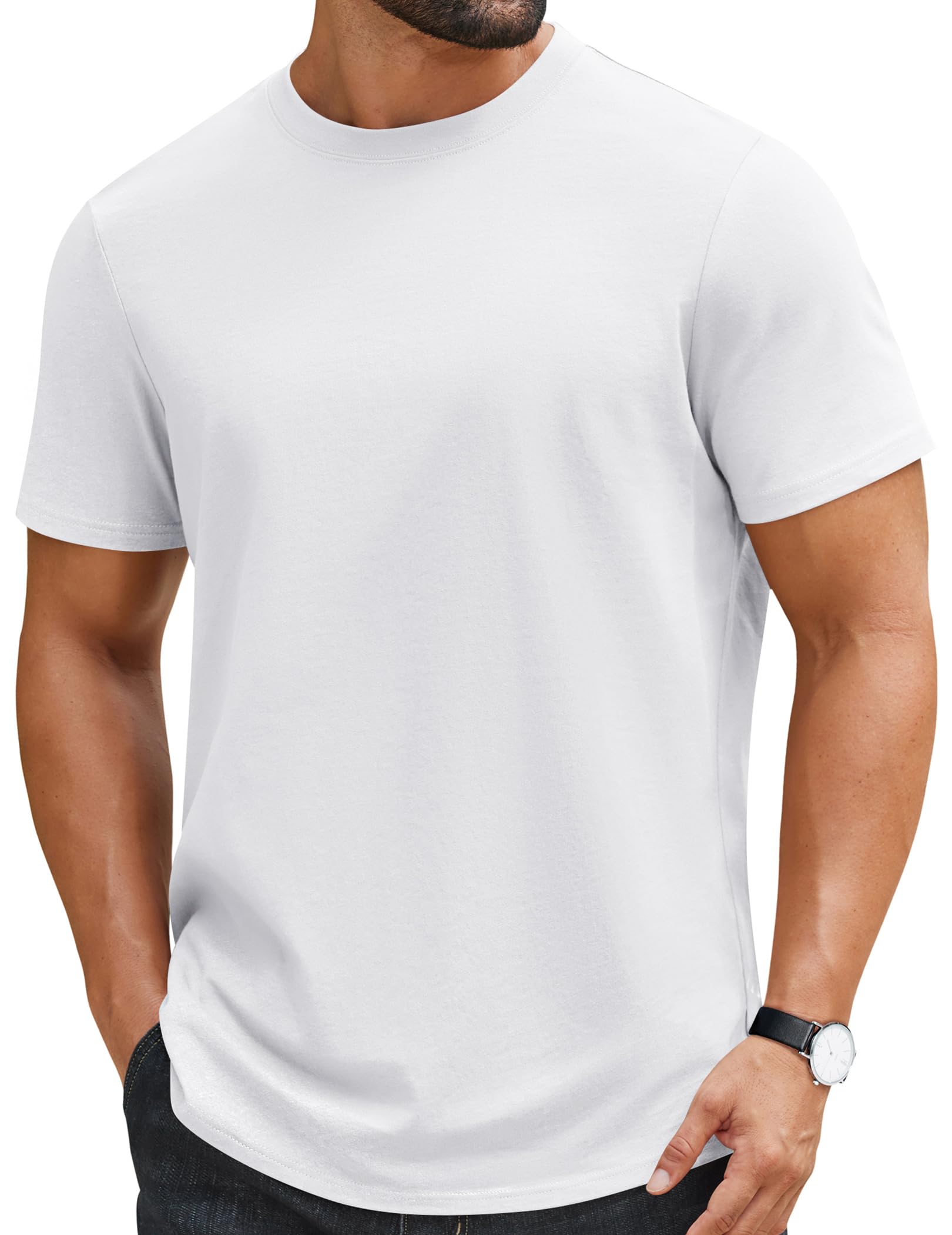 EKLENTSON Men's Cotton Crewneck T-Shirts Short Sleeve Plain Tee Moisture Wicking Casual Tshirts Solid Color