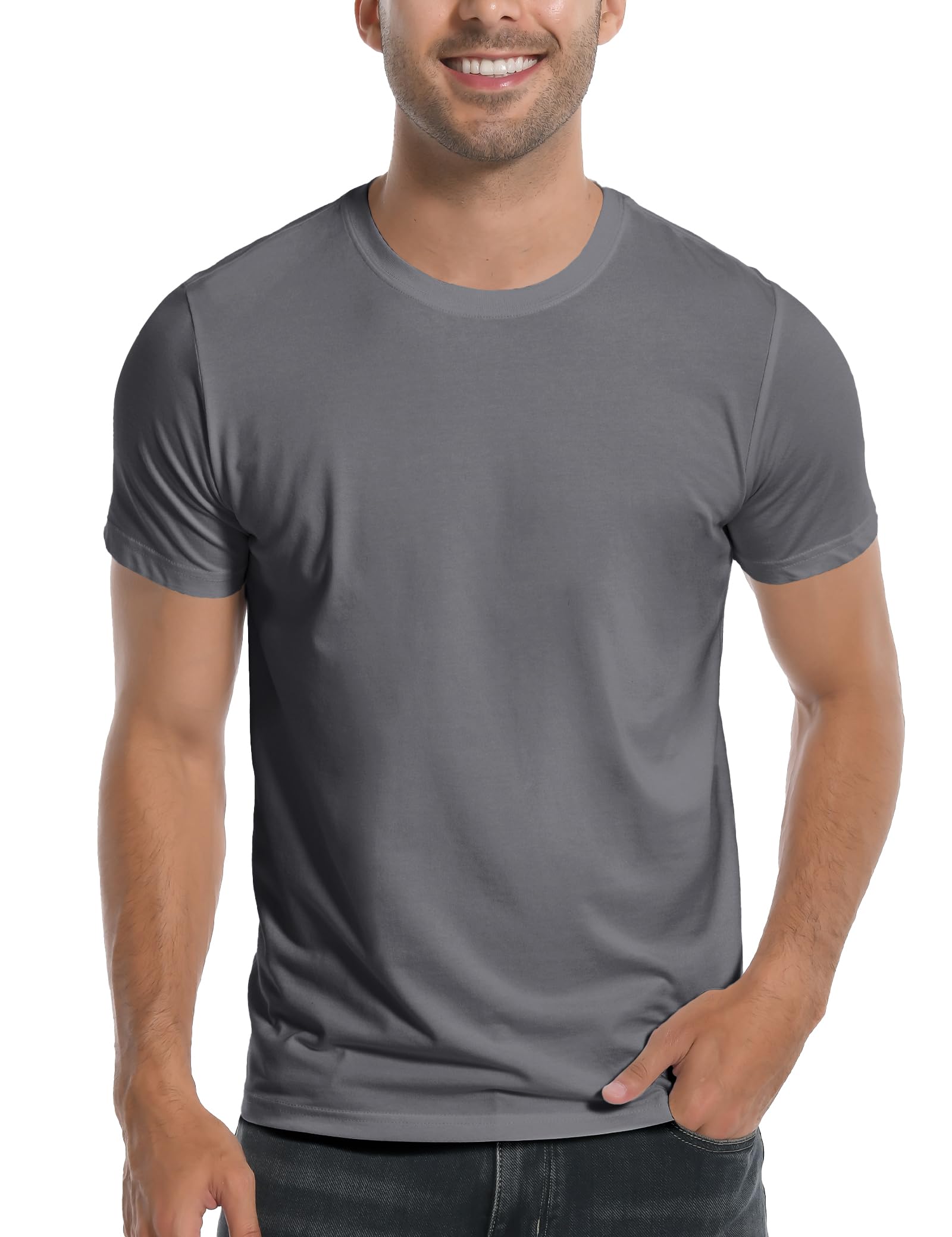 Pioneer Camp Mens Bamboo Viscose T Shirt Ultra Soft Plain Tshirts for Men Cooling Crew Neck Casual Basic Tee Shirt Undershirt