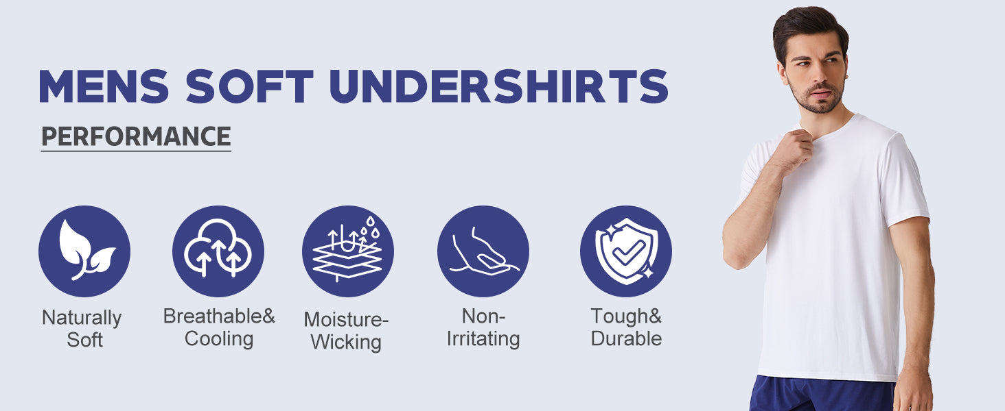 BAMBOO COOL Mens Undershirts Pack, Soft T Shirts for Men, Moisture Wicking Tees, Stretchy Breathable Crew Neck Inner Shirt