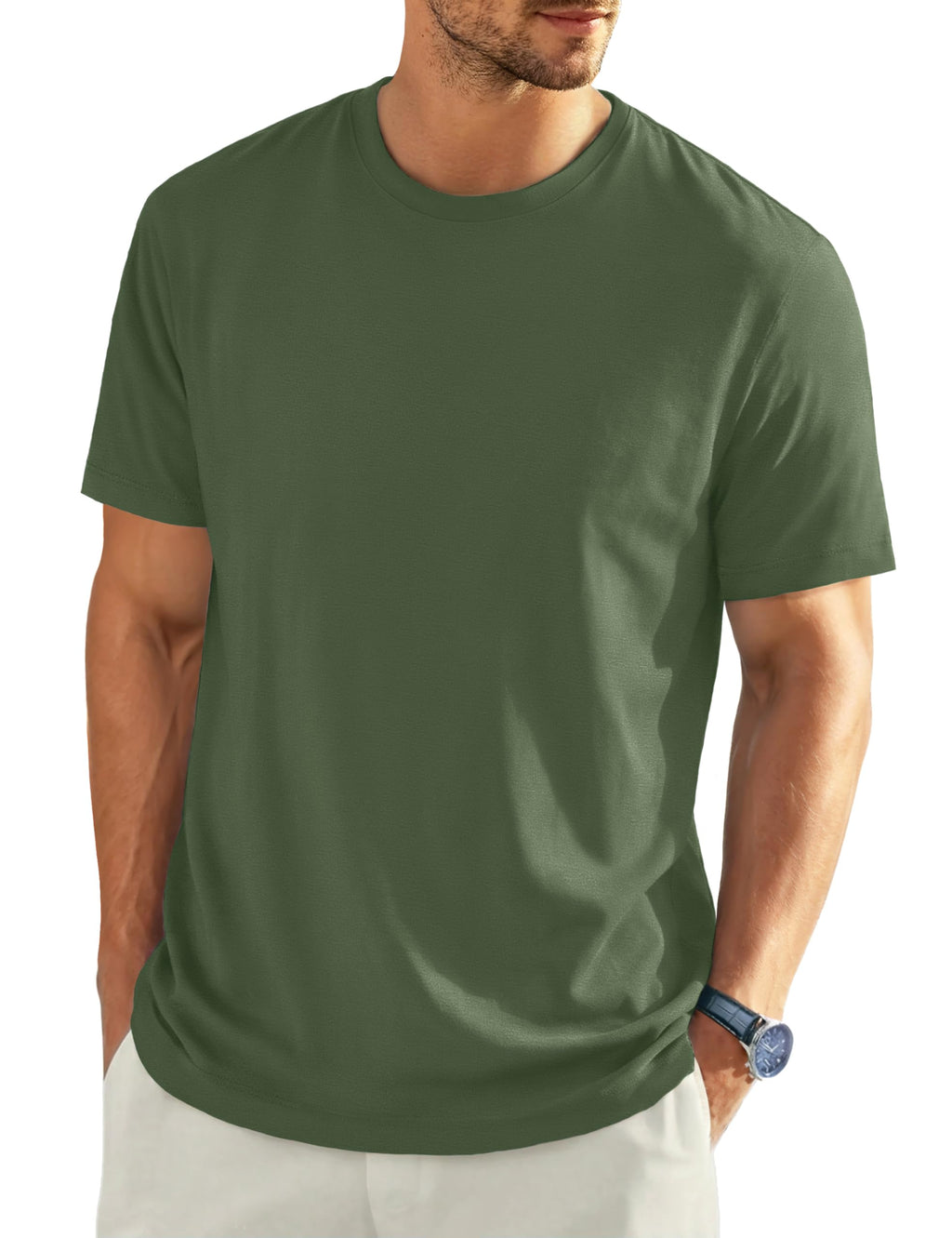 EKLENTSON Men's Cotton Crewneck T-Shirts Short Sleeve Plain Tee Moisture Wicking Casual Tshirts Solid Color