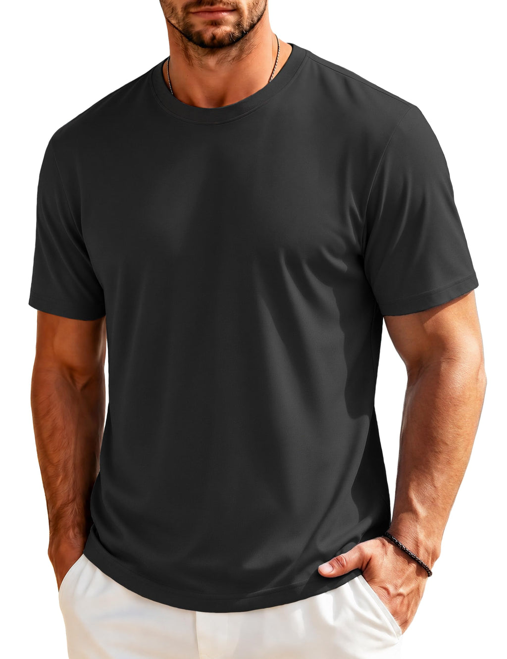 EKLENTSON Men's Cotton Crewneck T-Shirts Short Sleeve Plain Tee Moisture Wicking Casual Tshirts Solid Color