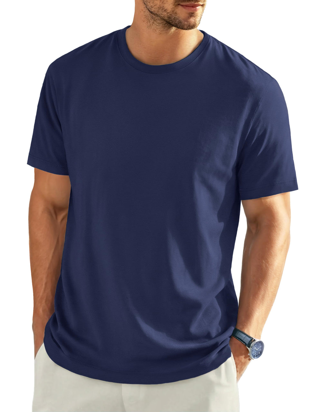 EKLENTSON Men's Cotton Crewneck T-Shirts Short Sleeve Plain Tee Moisture Wicking Casual Tshirts Solid Color
