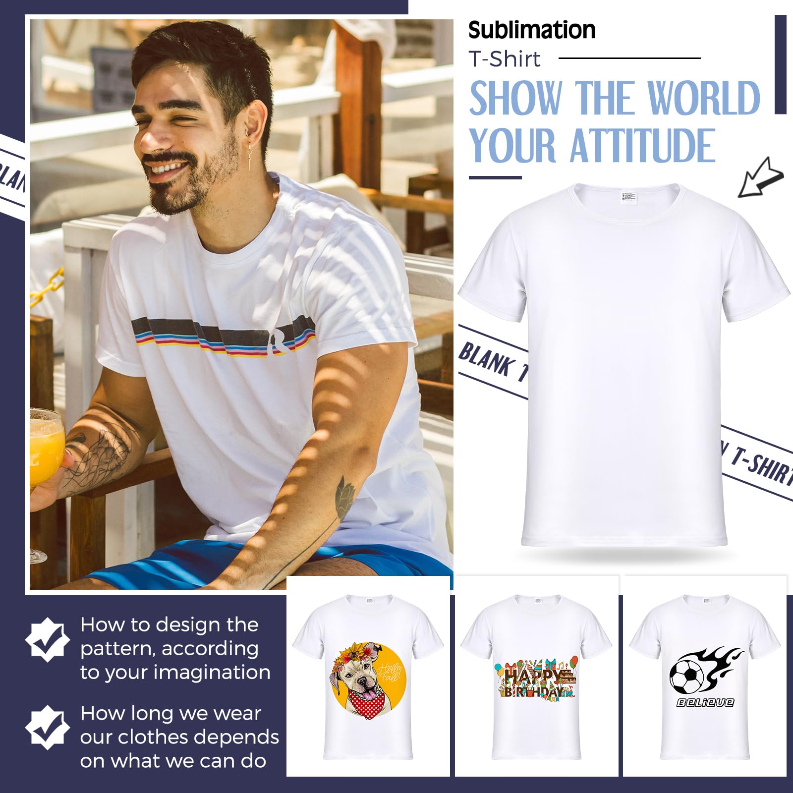 JenPen 5 Pcs Unisex Sublimation Shirts Bulk Blank Polyester T Shirt White Crew Neck Short Sleeve for Women Men Adult Kid