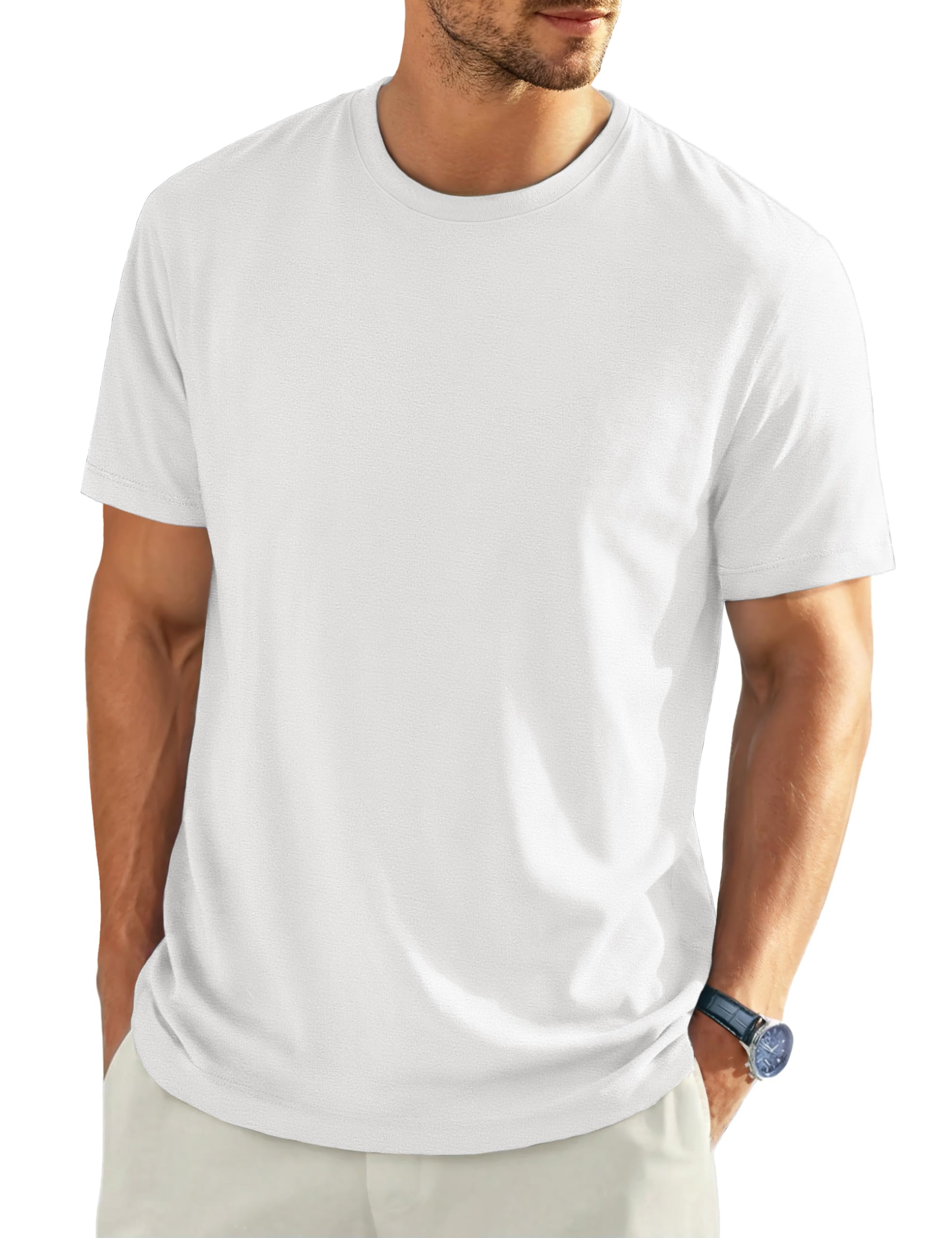 EKLENTSON Men's Cotton Crewneck T-Shirts Short Sleeve Plain Tee Moisture Wicking Casual Tshirts Solid Color