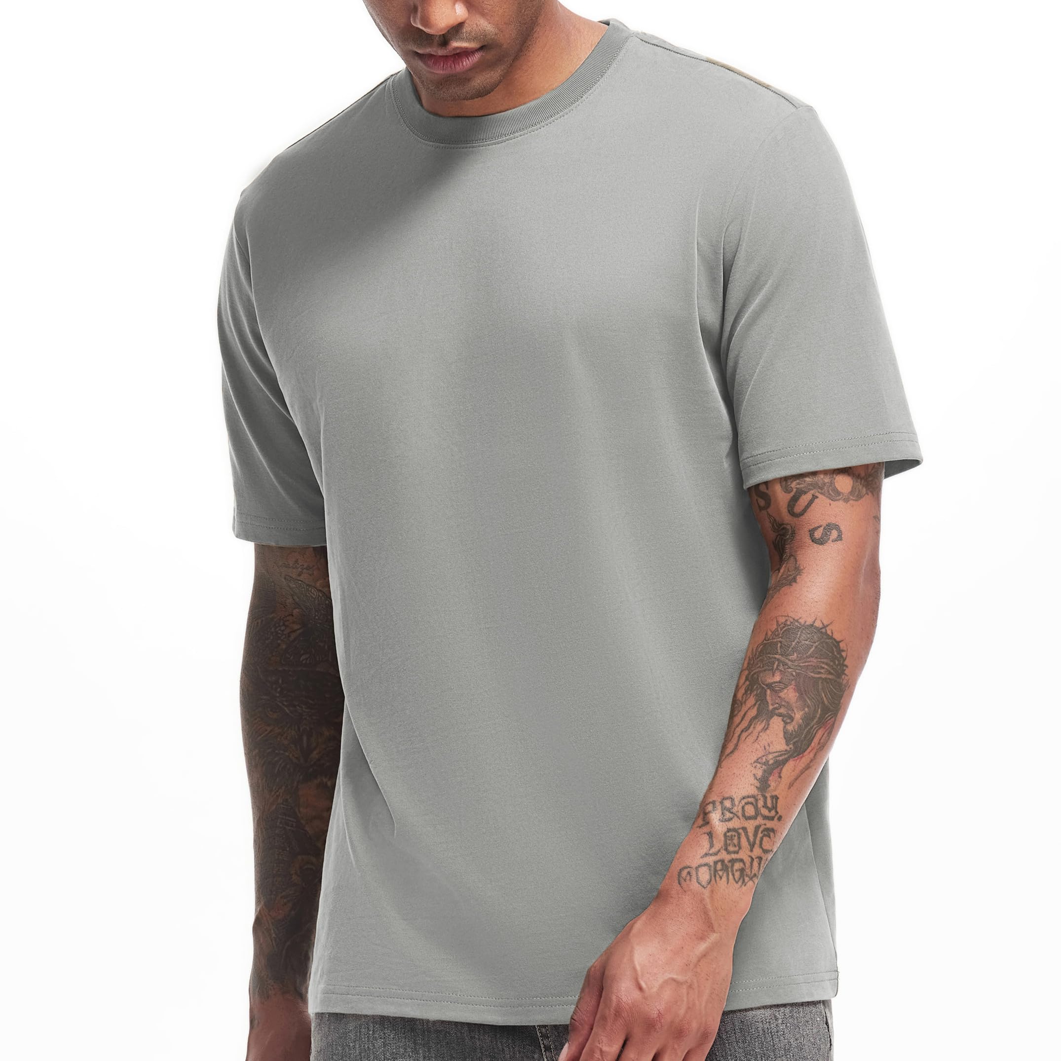 VEIISAR Men's Heavy Weight Crew Neck T-Shirt Mens Premium Cotton Tee - Pre Shrunk S-3XL