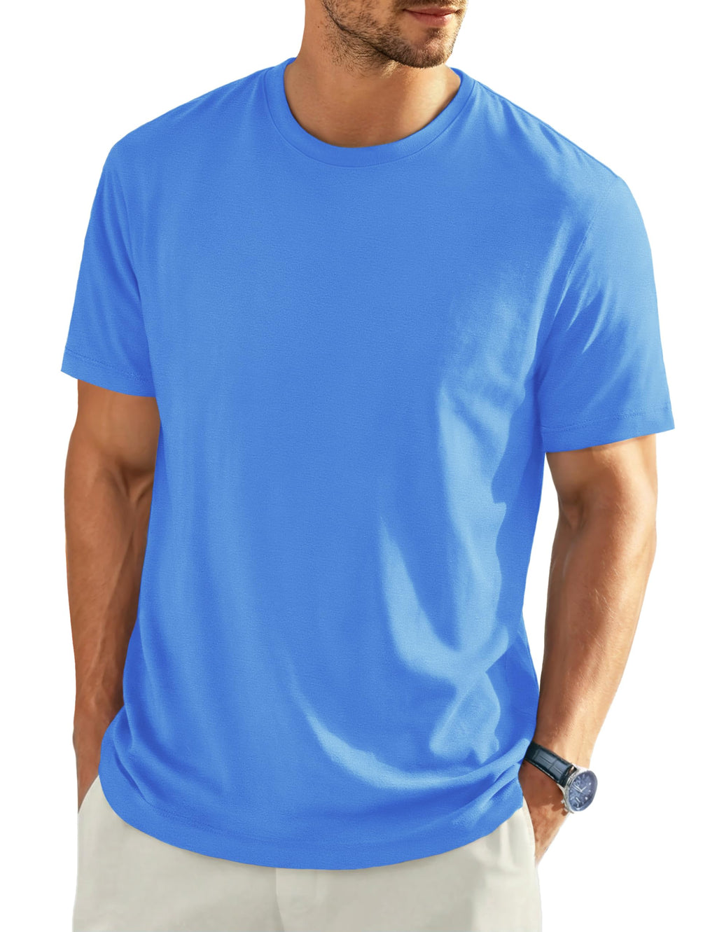 EKLENTSON Men's Cotton Crewneck T-Shirts Short Sleeve Plain Tee Moisture Wicking Casual Tshirts Solid Color