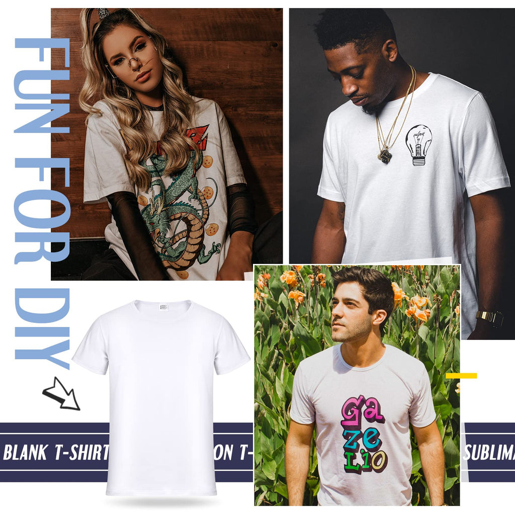 JenPen 5 Pcs Unisex Sublimation Shirts Bulk Blank Polyester T Shirt White Crew Neck Short Sleeve for Women Men Adult Kid