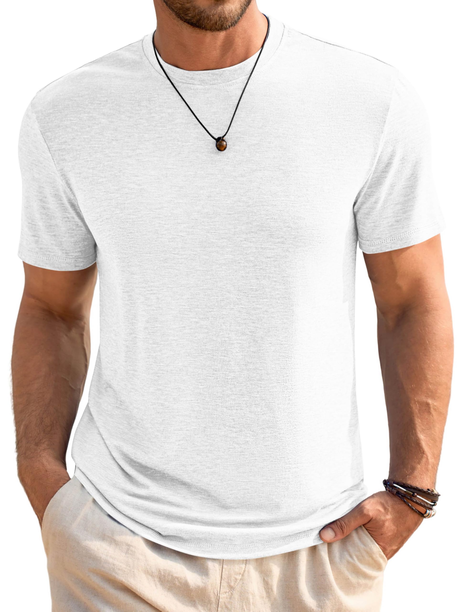 100% Cotton Men's Plain Short Sleeve Crew Neck T-Shirt, Regular Fit Casual T Shirt Tops, Basic Tees, Tshirt