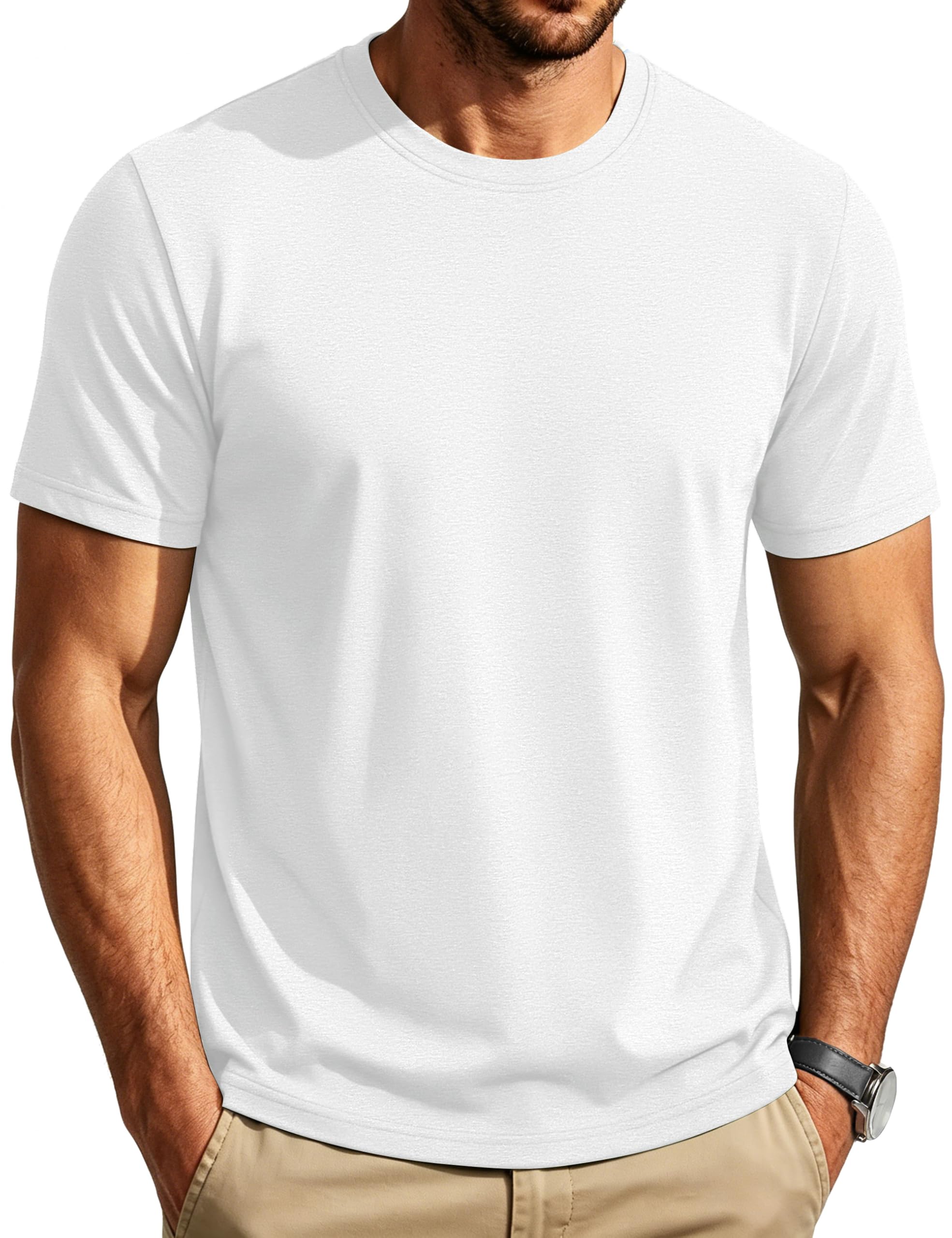 EKLENTSON Men's Cotton Crewneck T-Shirts Short Sleeve Plain Tee Moisture Wicking Casual Tshirts Solid Color