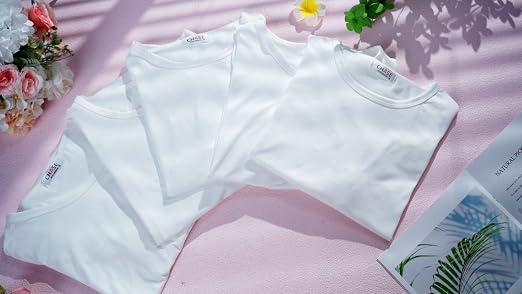 JenPen 5 Pcs Unisex Sublimation Shirts Bulk Blank Polyester T Shirt White Crew Neck Short Sleeve for Women Men Adult Kid